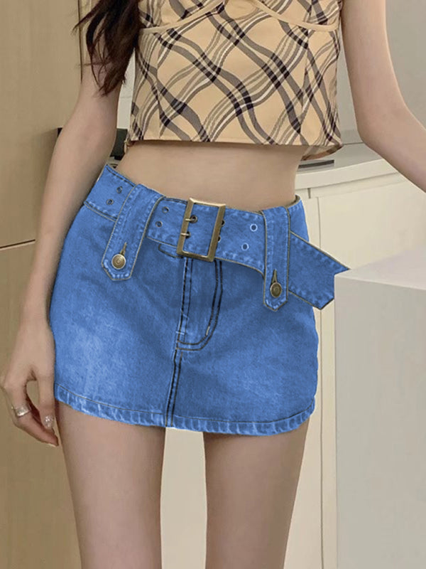 Y2K High Waist Washed Denim Skirt
