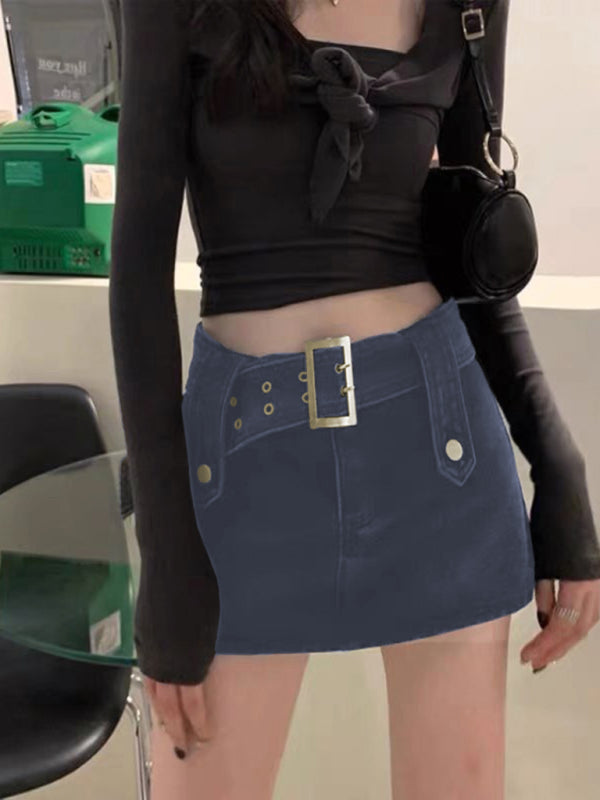 Y2K High Waist Washed Denim Skirt