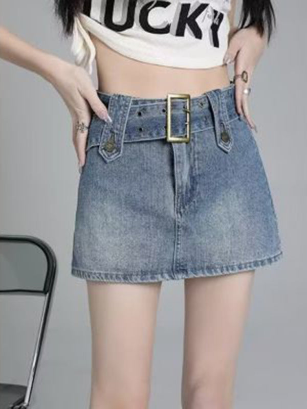 Y2K High Waist Washed Denim Skirt