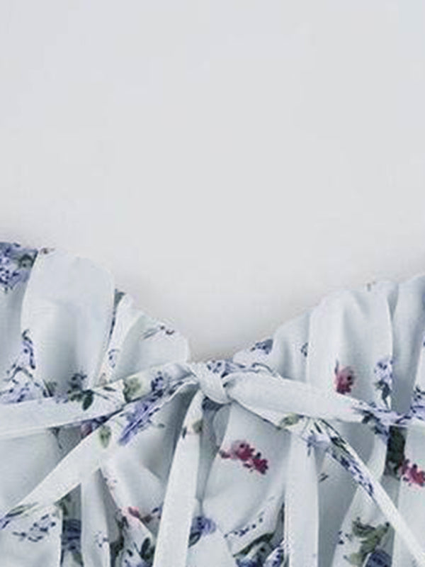 Floral Square Neck Midi Dress – Waist-Slimming Fit in White