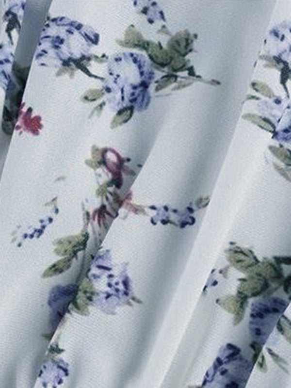 Floral Square Neck Midi Dress – Waist-Slimming Fit in White