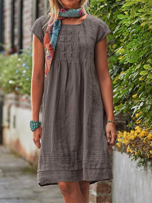 Casual Mid-Length Solid Dress – Slim Fit, Woven Polyester, Spring-Summer Style