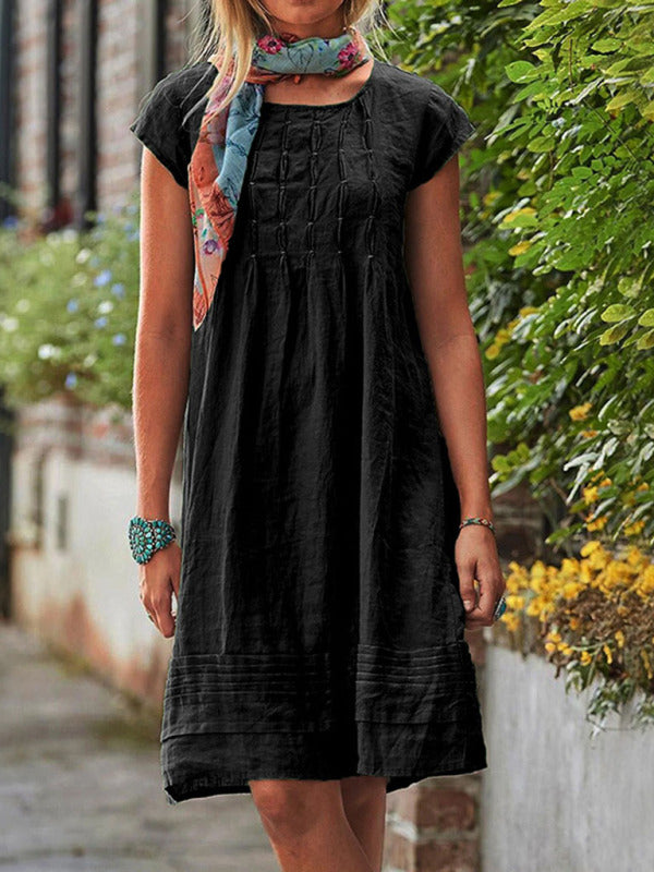 Casual Mid-Length Solid Dress – Slim Fit, Woven Polyester, Spring-Summer Style