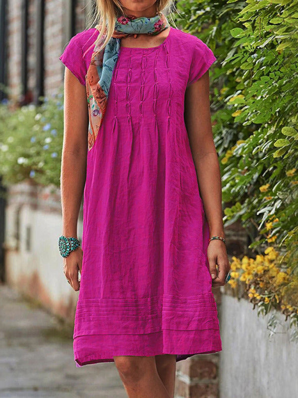 Casual Mid-Length Solid Dress – Slim Fit, Woven Polyester, Spring-Summer Style