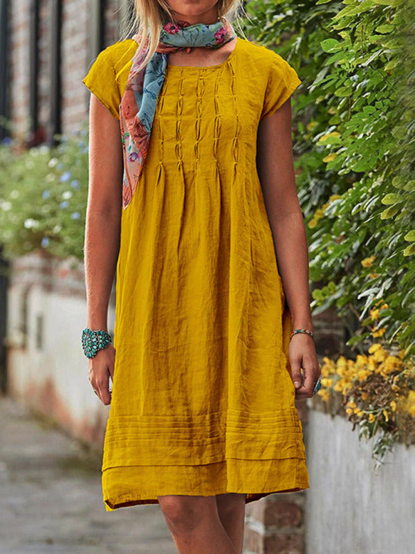 Casual Mid-Length Solid Dress – Slim Fit, Woven Polyester, Spring-Summer Style