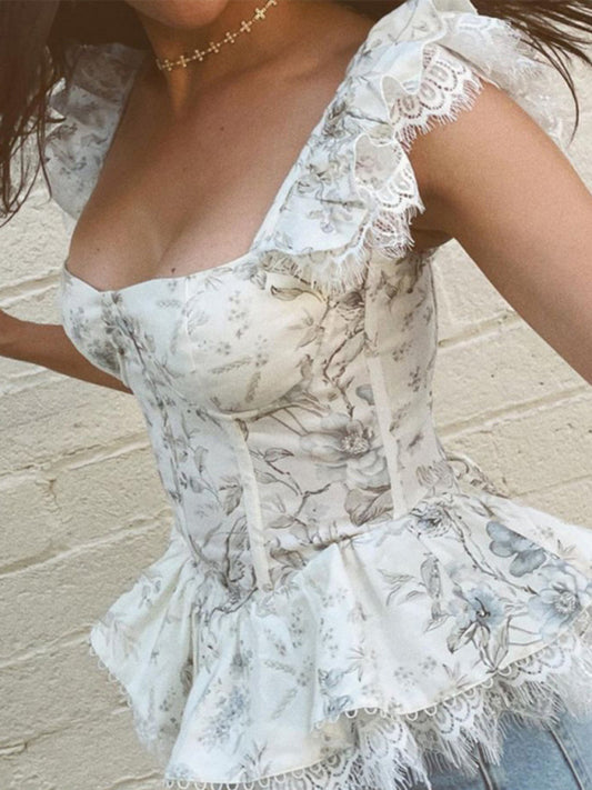 French Lace Slim Floral Camisole Top