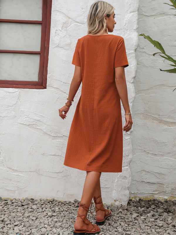 Solid Knit Casual Midi Dress – Lightweight Woven Polyester, 4 Colors