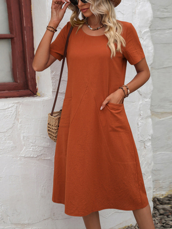 Solid Knit Casual Midi Dress – Lightweight Woven Polyester, 4 Colors