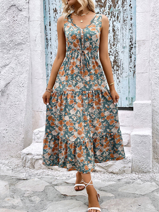 Sleeveless Floral Button Maxi Dress – Lightweight Spring-Summer Style