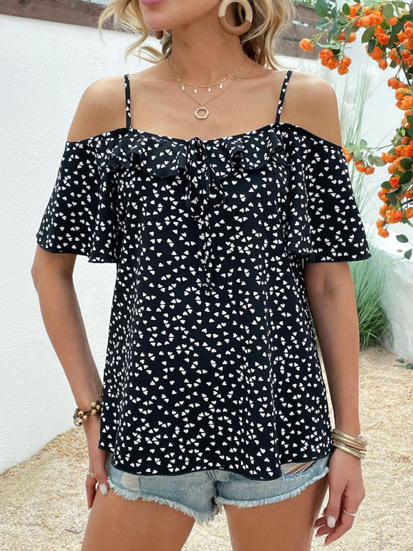 Women's Heart Print Off-Shoulder Top