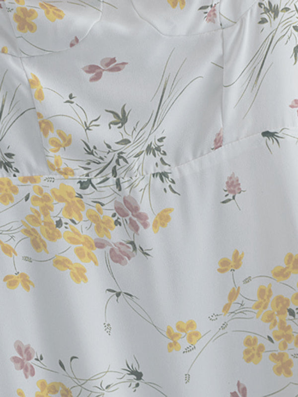 Floral Slim-Fit Sleeveless Dress – Romantic Style with Tie Straps
