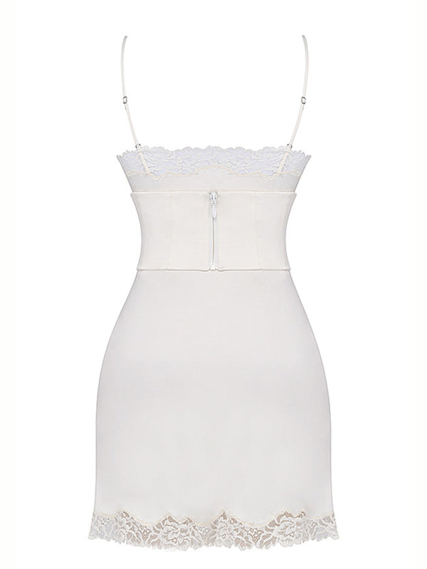 Satin Lace V-Neck Backless Party Dress