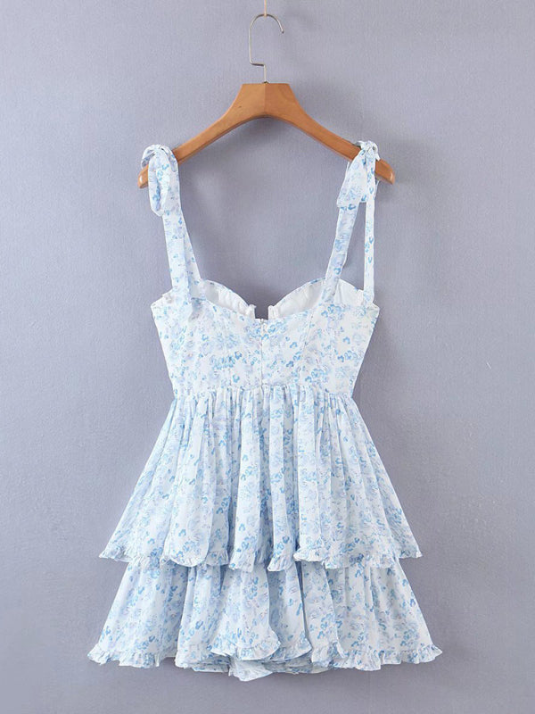 Romantic Triple-Layer Chiffon Pleated Dress – Colorblock Tie Waist, Sleeveless