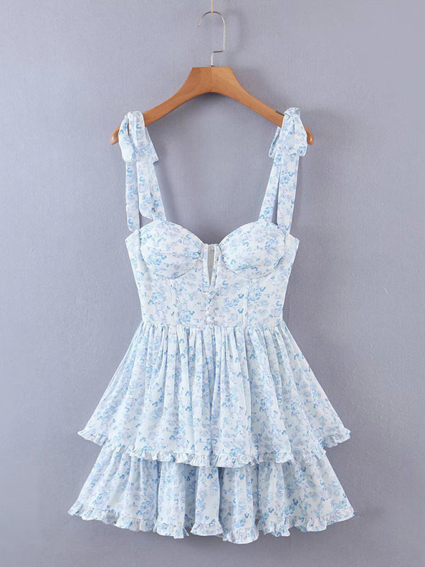Romantic Triple-Layer Chiffon Pleated Dress – Colorblock Tie Waist, Sleeveless