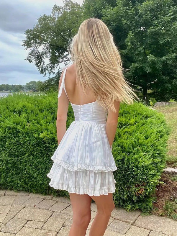 Romantic Triple-Layer Chiffon Pleated Dress – Colorblock Tie Waist, Sleeveless