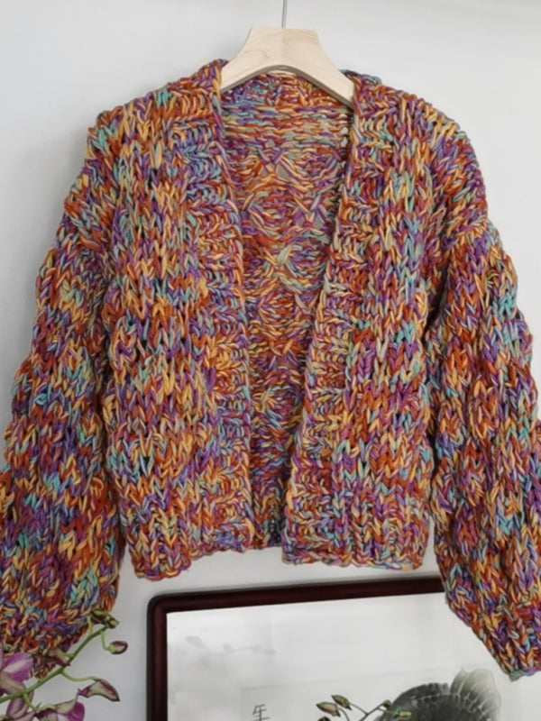 Rainbow Knit Lantern Sleeve Cardigan