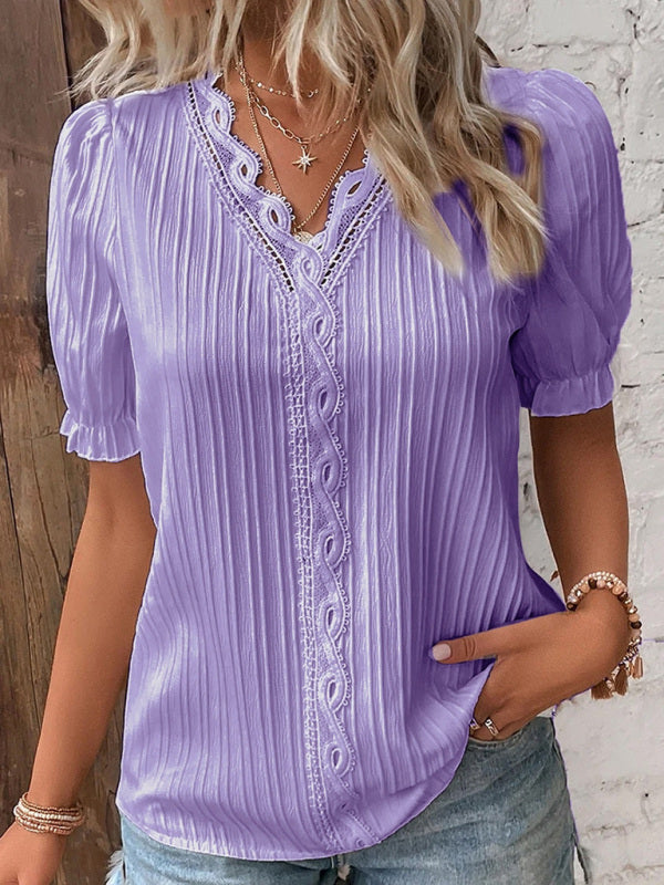 Blouse d'été à manches courtes ajourée