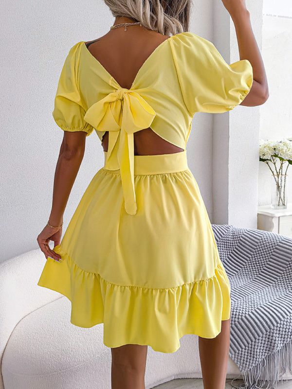 Square Neck Ruffled Swing Dress – Open Back with Straps & Sleeveless Fit