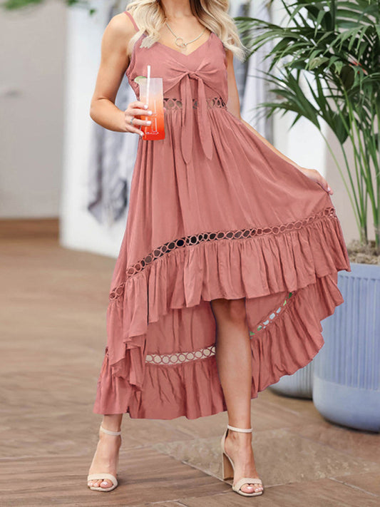 Irregular Woven Mid-Length Sling Dress – Graceful Sleeveless Fit for Spring