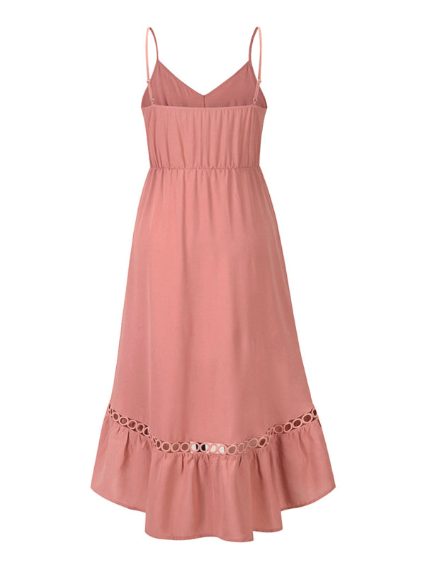 Irregular Woven Mid-Length Sling Dress – Graceful Sleeveless Fit for Spring