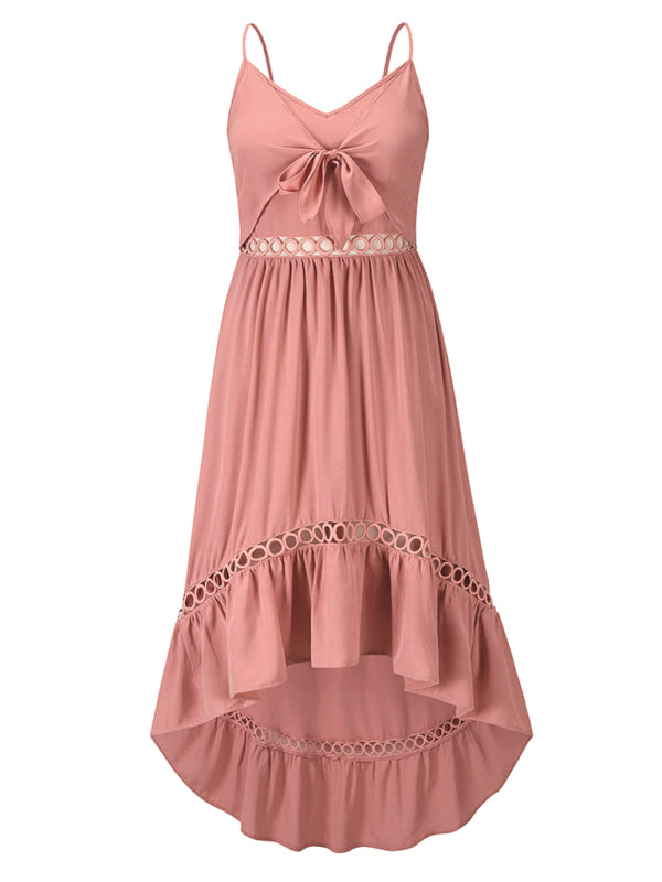 Irregular Woven Mid-Length Sling Dress – Graceful Sleeveless Fit for Spring