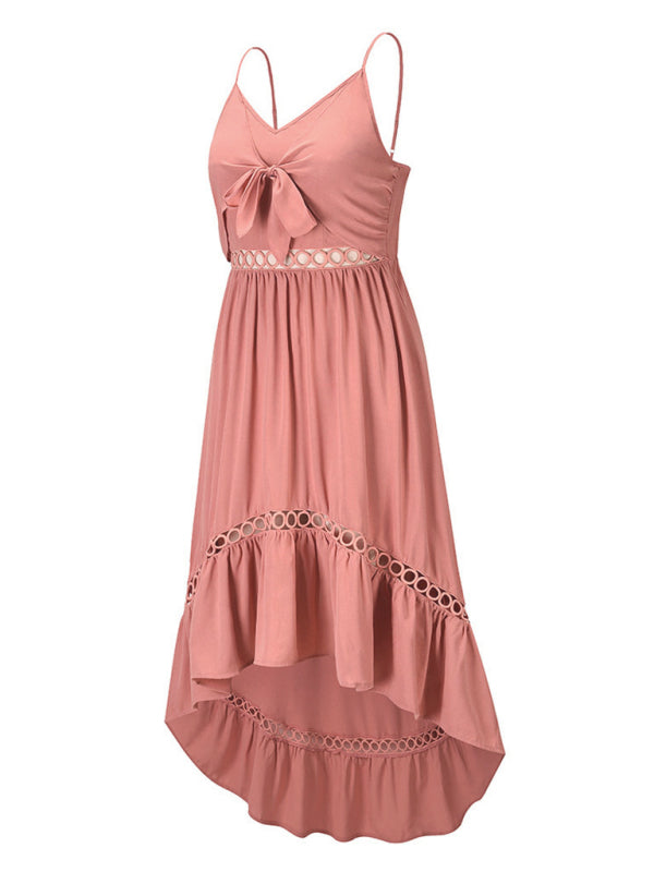 Irregular Woven Mid-Length Sling Dress – Graceful Sleeveless Fit for Spring