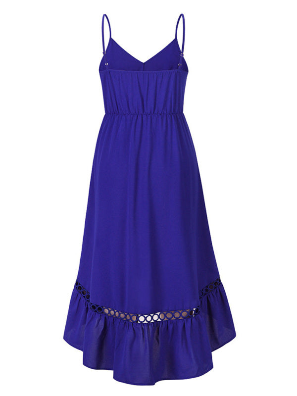 Irregular Woven Mid-Length Sling Dress – Graceful Sleeveless Fit for Spring