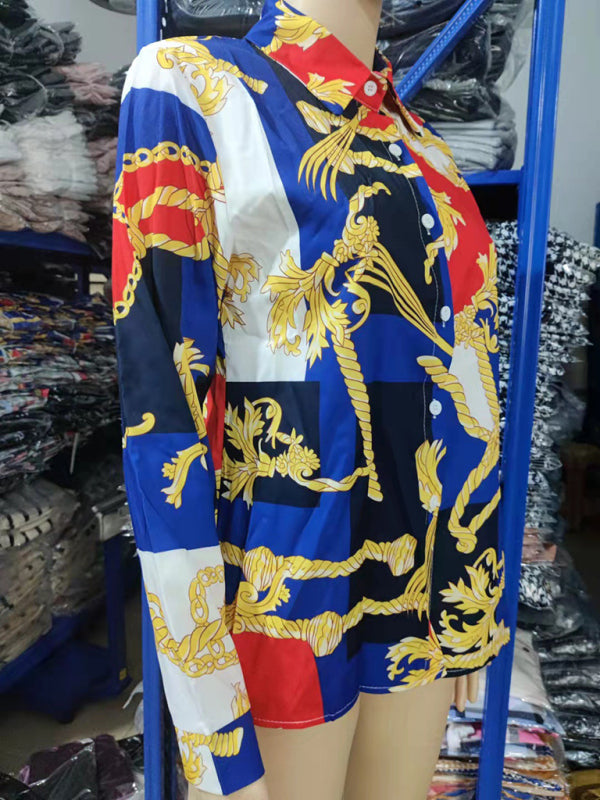 Chemise à manches longues imprimée avec col à revers – Smiling Maria