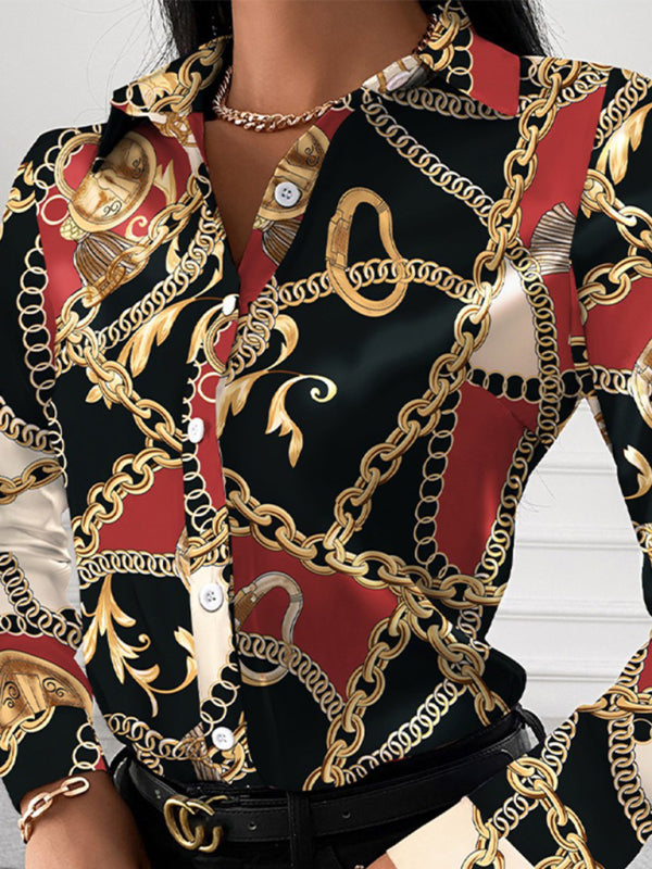 Chemise à manches longues imprimée avec col à revers – Smiling Maria