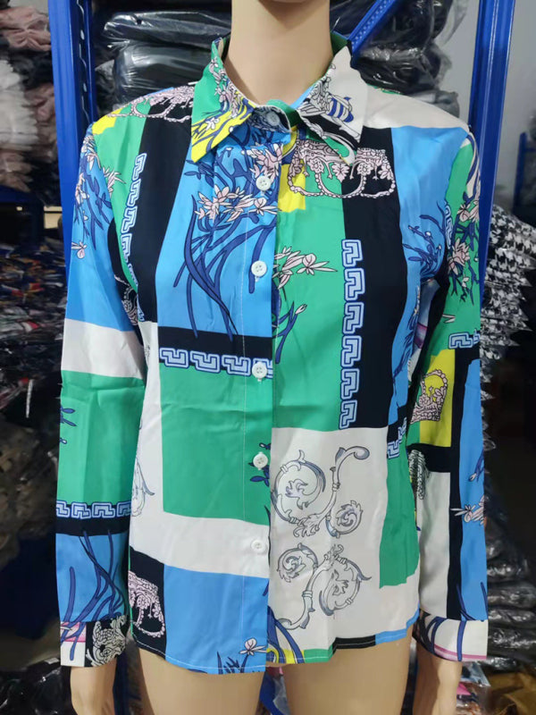 Chemise à manches longues imprimée avec col à revers – Smiling Maria