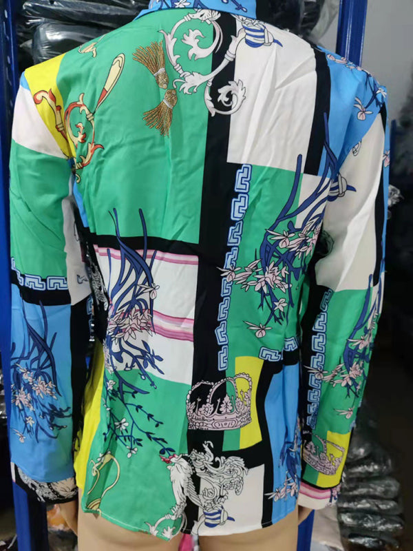 Chemise à manches longues imprimée avec col à revers – Smiling Maria