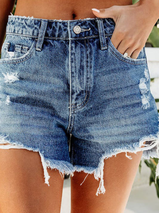Frayed Tassel Denim Shorts
