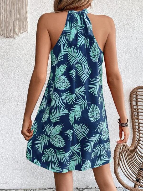 Woven Halter Leaf Print Sleeveless Dress – Flowy, Lightweight & Romantic Fit