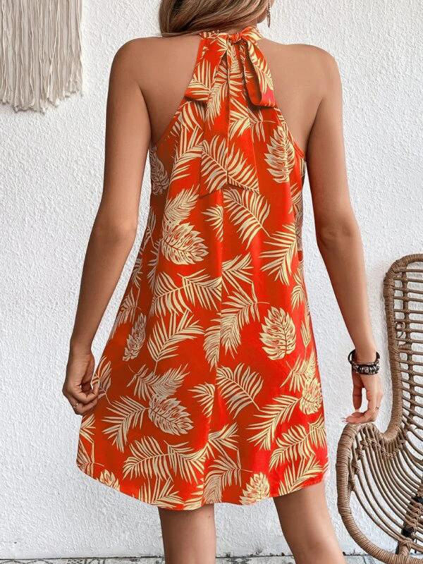 Woven Halter Leaf Print Sleeveless Dress – Flowy, Lightweight & Romantic Fit