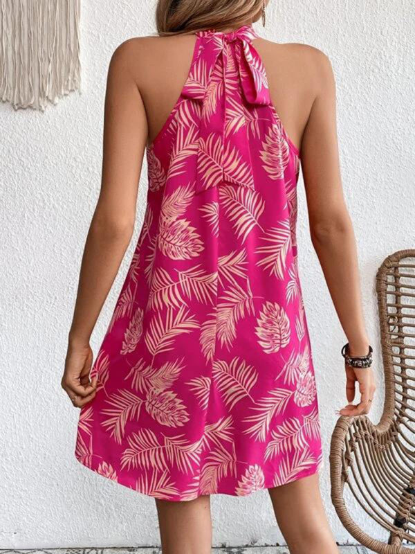 Woven Halter Leaf Print Sleeveless Dress – Flowy, Lightweight & Romantic Fit