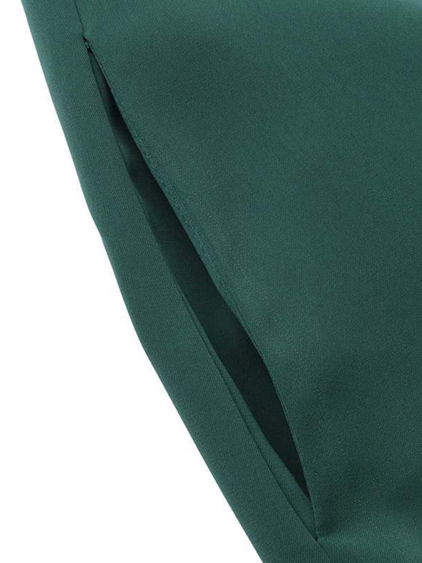 Long Sleeve Stand Collar Swing Dress – Woven Polyester Blend, H-Line Silhouette