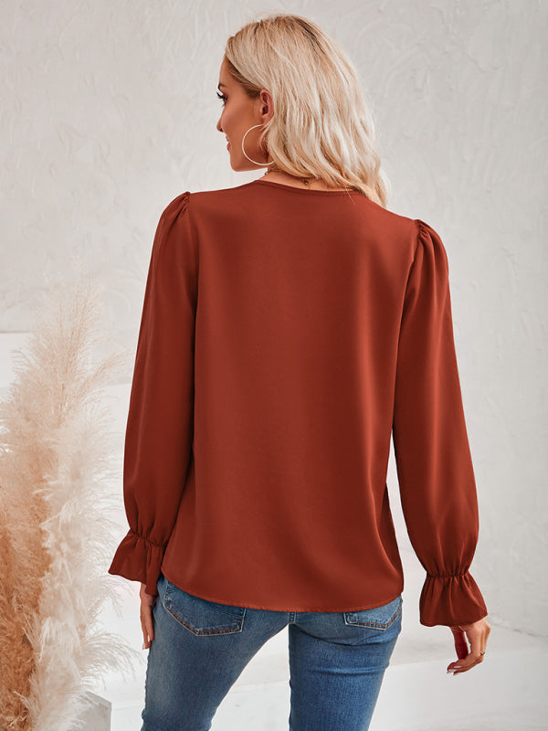 Women's V-Neck Lace Ruffle Sleeve Blouse
