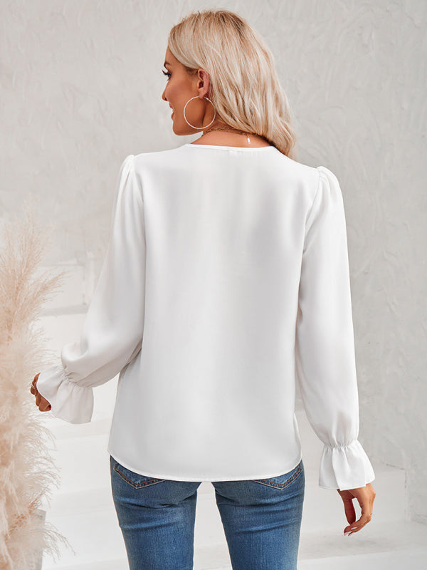 Women's V-Neck Lace Ruffle Sleeve Blouse