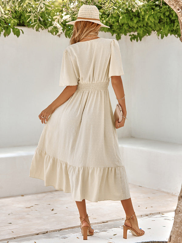 V-Neck Ruffle Sleeve Maxi Dress – Lightweight Solid Color Summer Essential