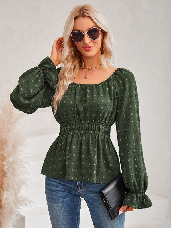 Women's Ruffle Sleeve Round Neck Blouse