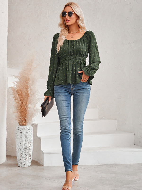 Women's Ruffle Sleeve Round Neck Blouse