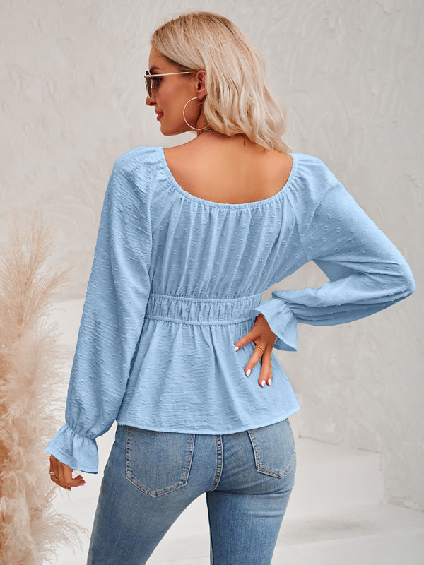 Women's Ruffle Sleeve Round Neck Blouse