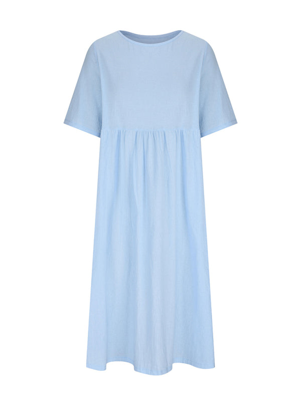 Casual Loose Midi Dress – Round Neck, Half Sleeves & Lightweight Woven Fabric