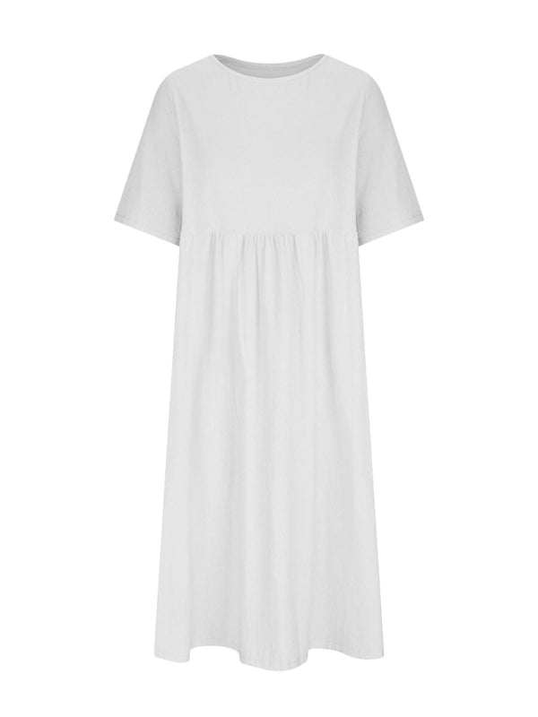 Casual Loose Midi Dress – Round Neck, Half Sleeves & Lightweight Woven Fabric