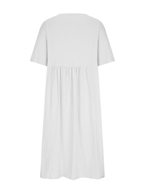 Casual Loose Midi Dress – Round Neck, Half Sleeves & Lightweight Woven Fabric
