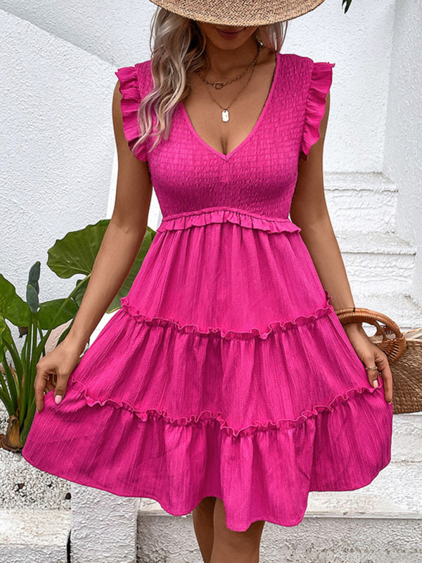 Romantic Sleeveless Fitted Dress – Solid Rose, Woven Polyester