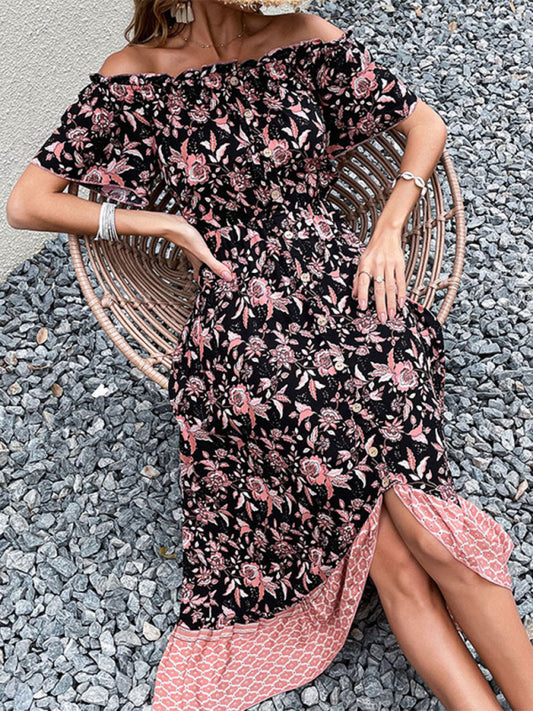 Boho One-Shoulder Print Maxi Dress – Lightweight Rayon Summer Style