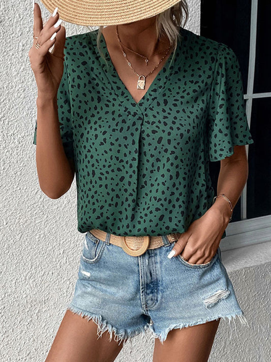 Summer Leopard Print Short Sleeve Blouse for Women