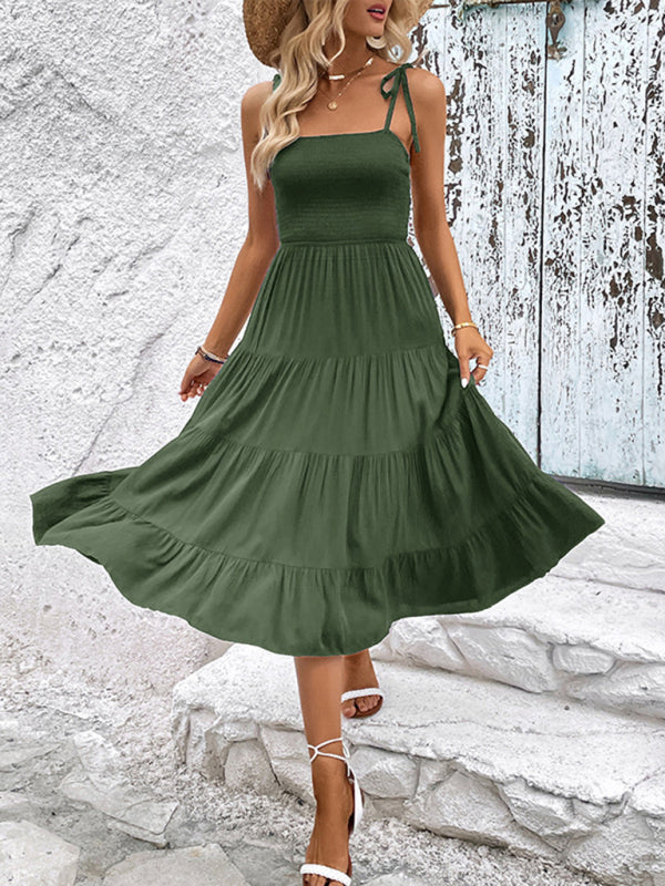 Backless Solid Color Camisole Dress – Sexy Woven Rayon for Spring & Summer