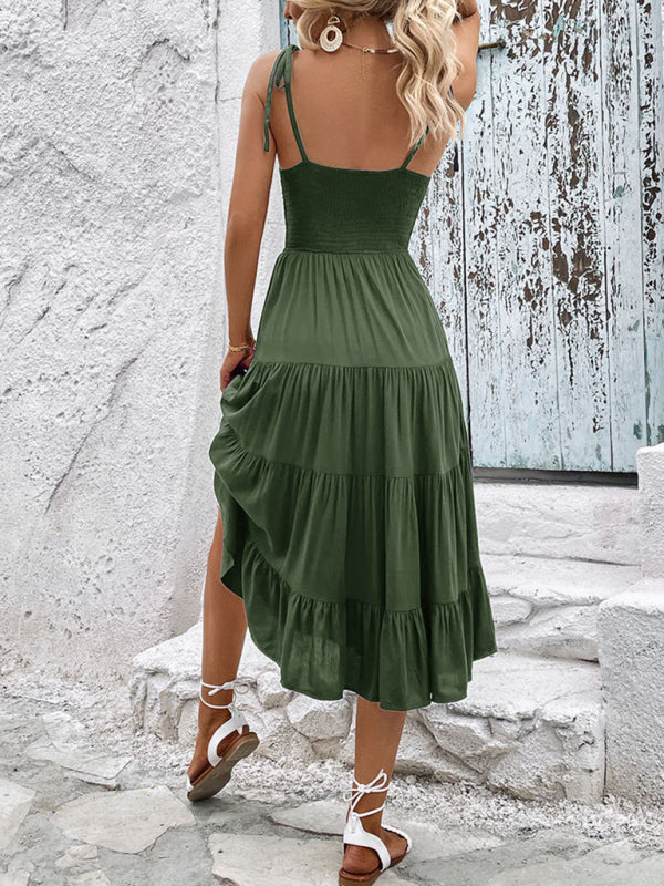 Backless Solid Color Camisole Dress – Sexy Woven Rayon for Spring & Summer